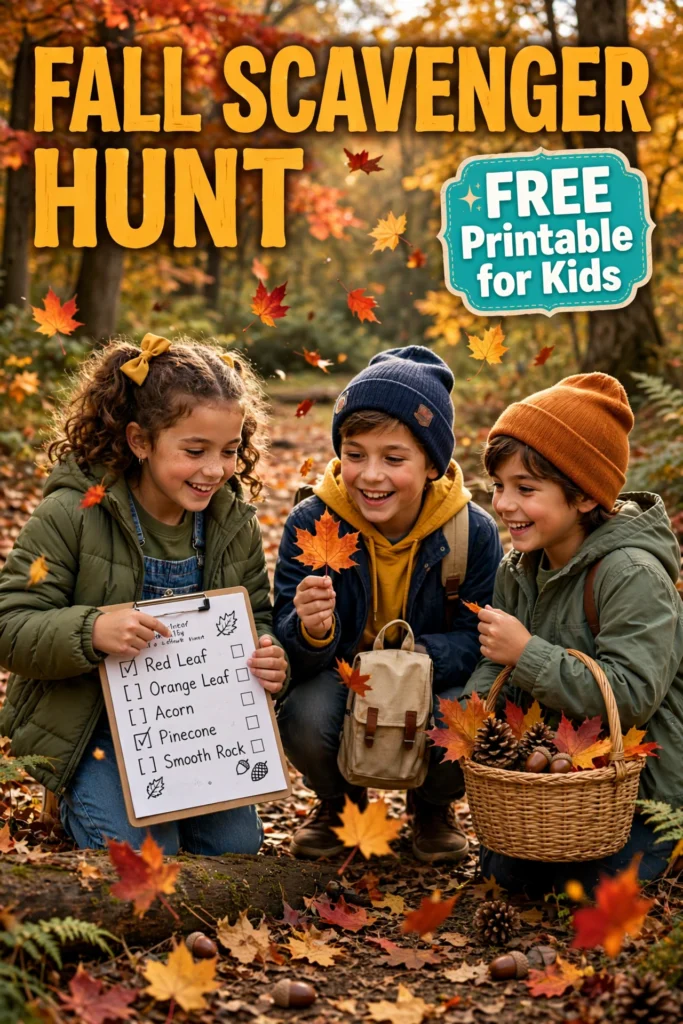 Free printable fall scavenger hunt for kids - outdoor nature treasure hunt checklist
