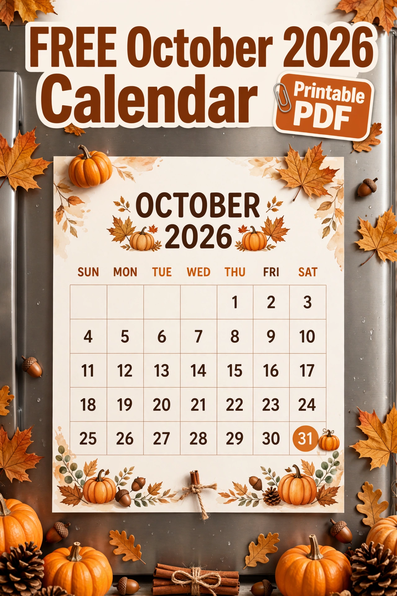 Free printable October 2026 calendar - cute Halloween design and minimalist version