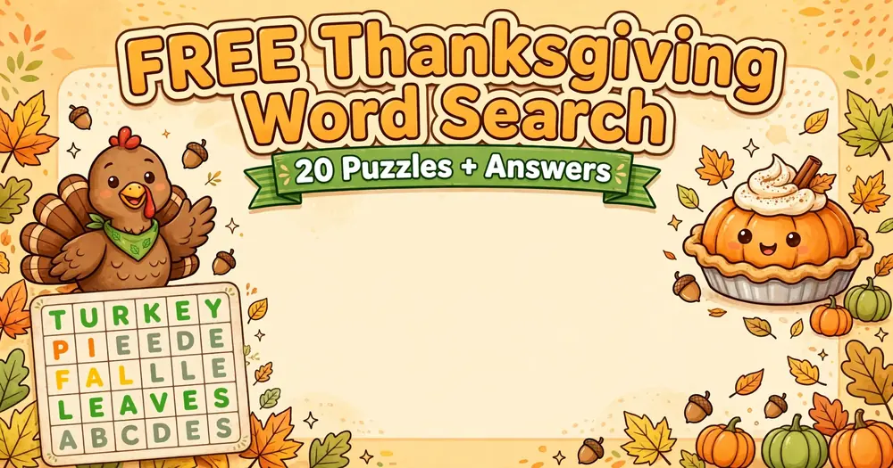 Free Thanksgiving Word Search for Kids