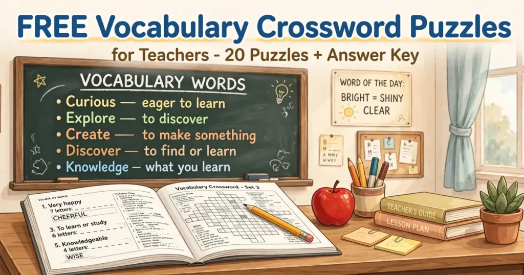 Free printable vocabulary crossword puzzles for teachers