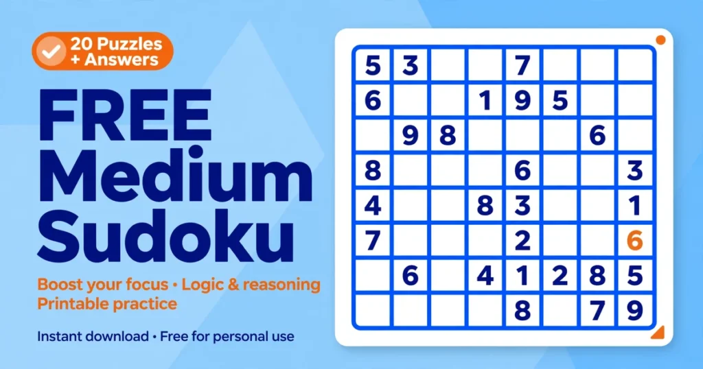 free printable medium sudoku for teens and adults