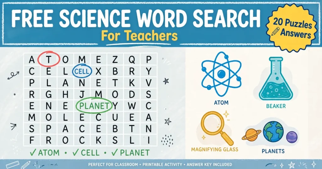 Free printable science word search for teachers