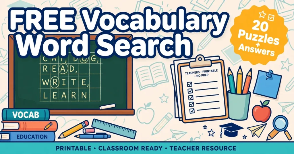 Free printable vocabulary word search for teachers