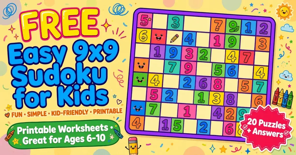 Easy 9x9 Sudoku for Kids free printable book
