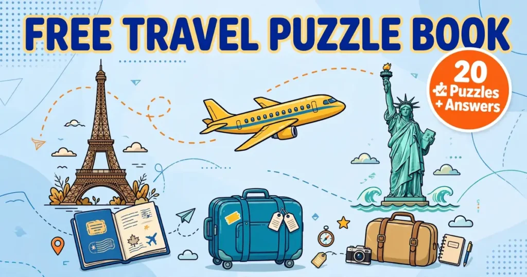 free printable travel puzzle book for teens and adults