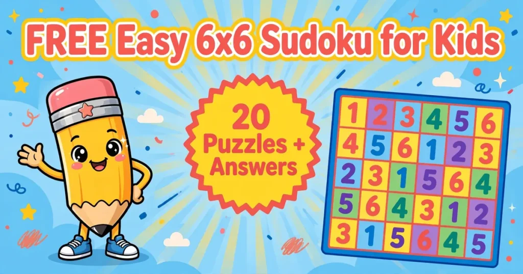 Free Printable Easy 6x6 Sudoku for Kids