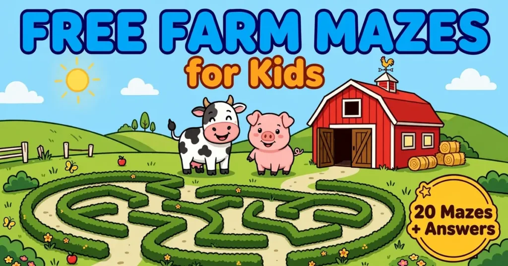 Free printable farm mazes for kids