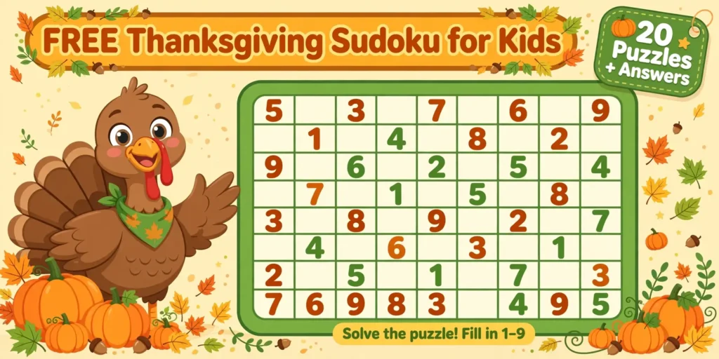 Free Printable Thanksgiving Sudoku for Kids