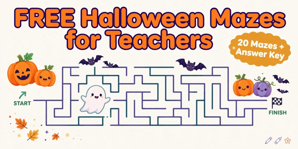 Free printable Halloween maze puzzles for teachers