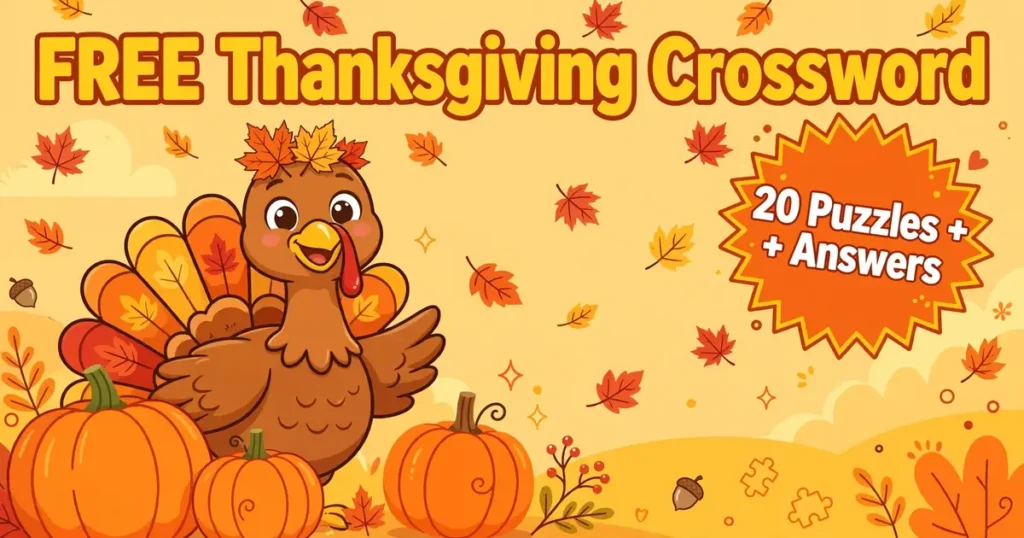 Free printable Thanksgiving crossword for kids
