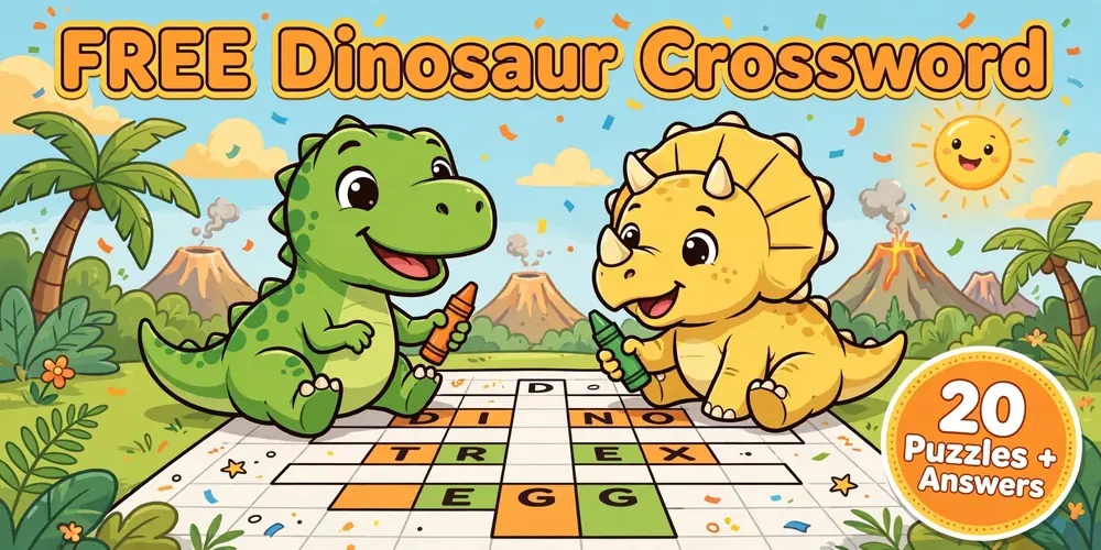 Free printable dinosaur crossword puzzles for kids