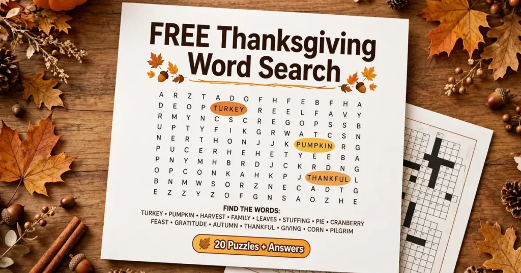 Free Printable Thanksgiving Word Search for Adults