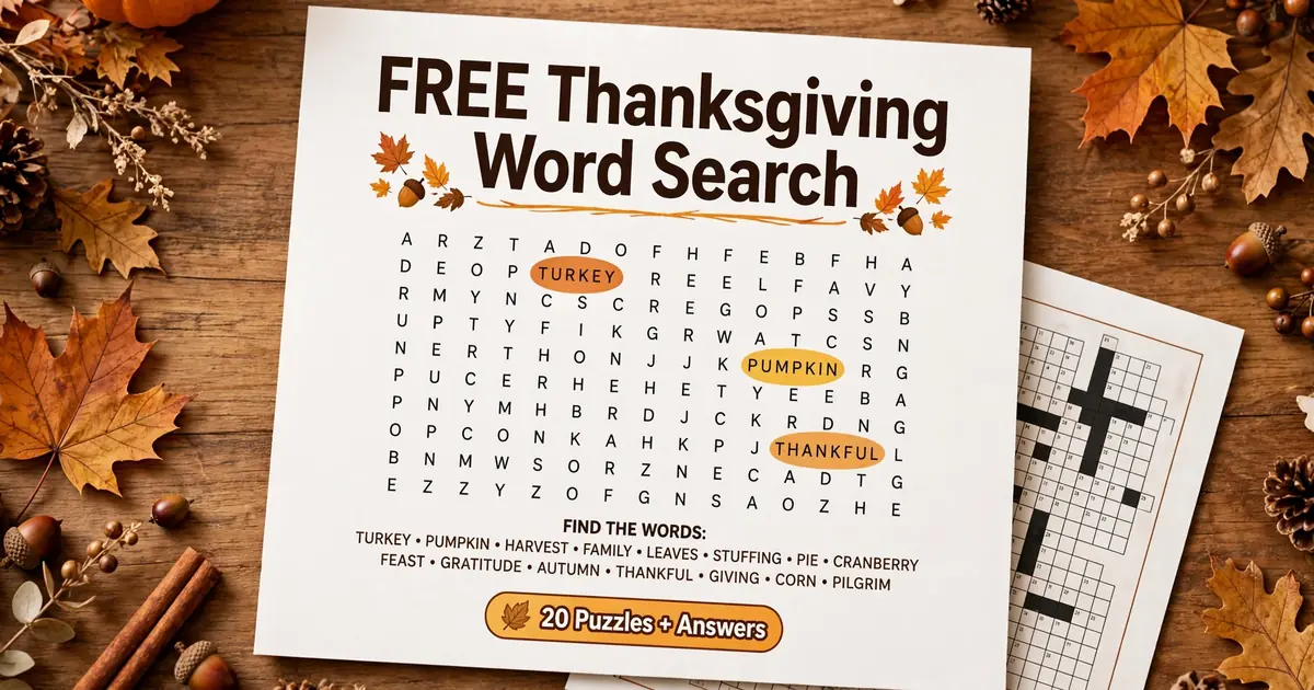Free Printable Thanksgiving Word Search for Adults - Free Puzzle Book
