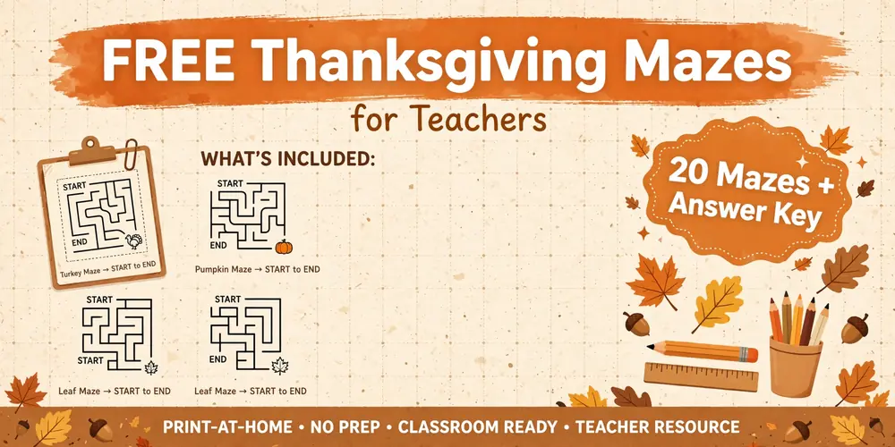 Free Printable Thanksgiving Mazes for Teachers