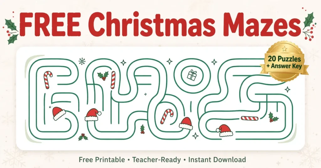Free printable Christmas mazes for teachers