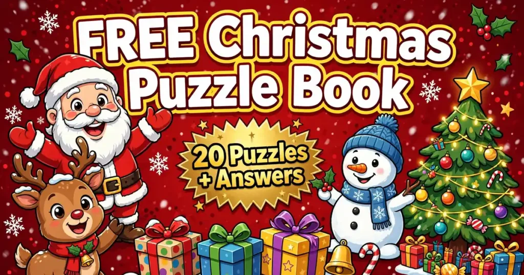 Free printable Christmas mixed puzzle book for kids